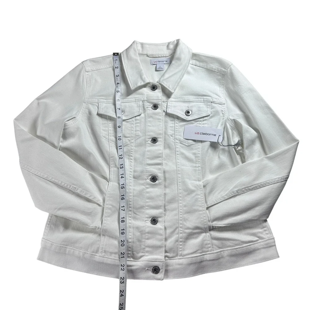 Liz Claiborne Youth Girls White Denim Jacket Polyester Blend Size Large‎ NEW